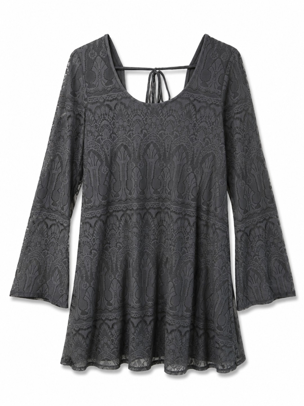 Altar'd State Charcoal Lace Open Back Bell Sleeve Dress Large Boho EUC - Picture 3 of 6